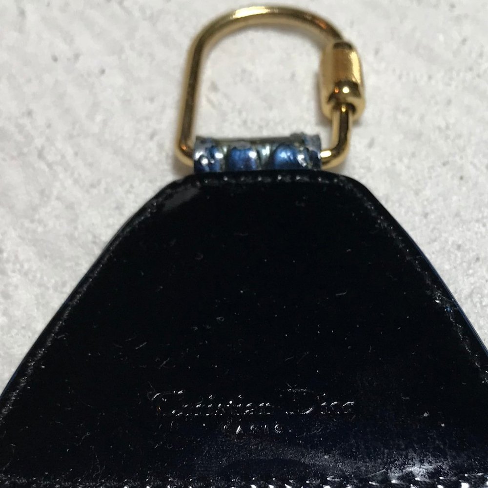 Christian Dior Croc Embossed Keychain / Key Ring - Navy Blue & Iridescent Colors - Picture 7 of 13